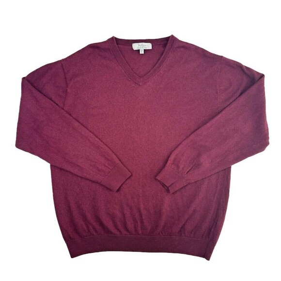 Turnbury Merino Wool Sweater Mens XL Red Maroon V-Neck Pullover Long Sleeve - Picture 2 of 13